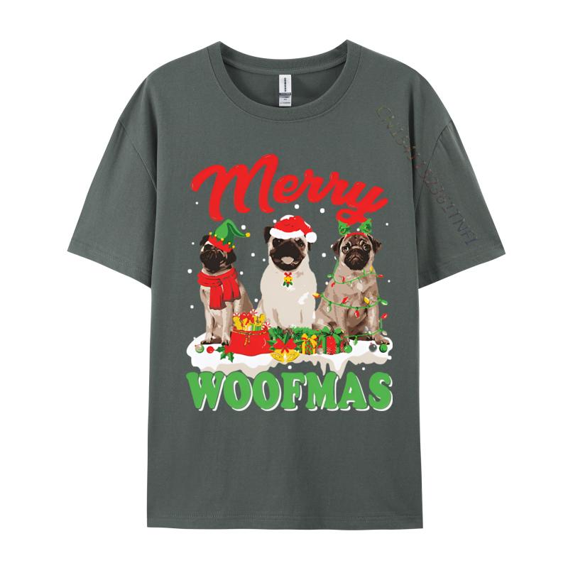 Christmas Pug Dog Merry Woofmas Dog Lover Tshirts Cotton Men Tees Printed T Shirts Preppy Style Funny Tshirts