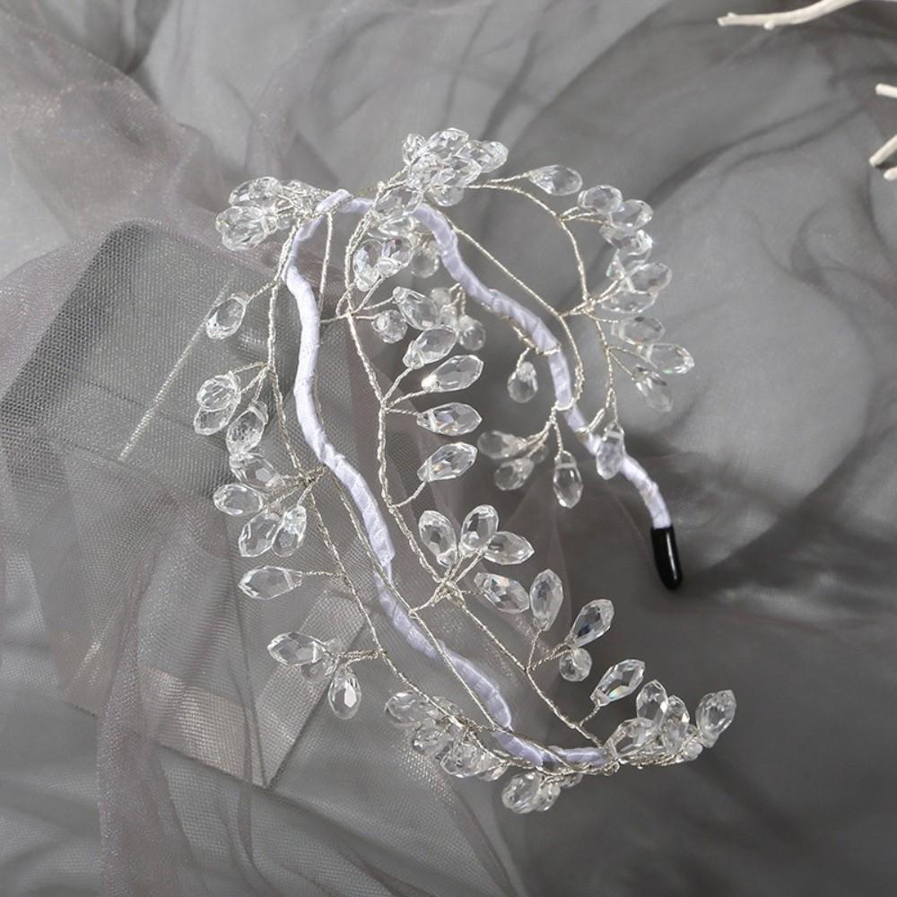 Woven Wire Crystal Leaf Branch Headband Rhinestone Headpiece Super Temperament Hair Hoop Women