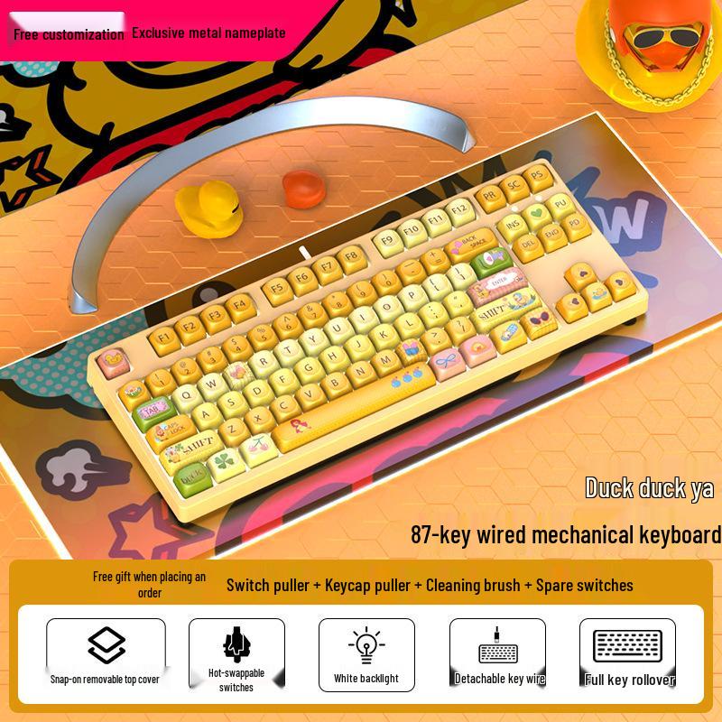 Moa Тематическая проводная механическая игровая клавиатура на 87 клавиш – Милый дизайн PBT для офиса или киберспорта