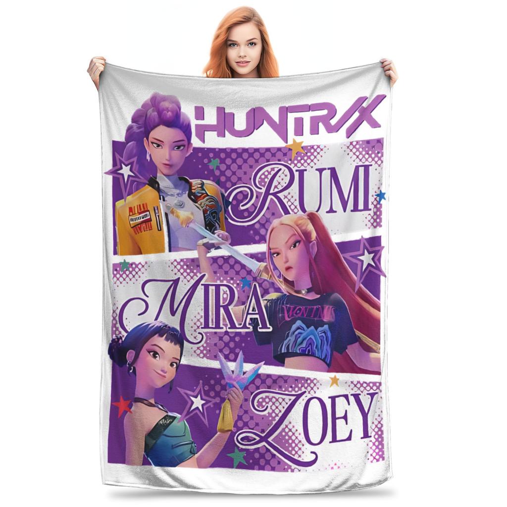 Kpop Demon Hunters Zoey Huntrix Blankets Coral Fleece Plush Super Soft Throw Blanket for Bedding Couch Bedroom Quilt