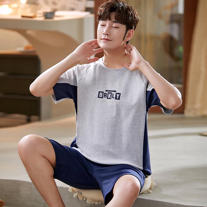 Мужской летний пижамный комплект из хлопка с рисунком – рубашка с короткими рукавами и шорты (2025)