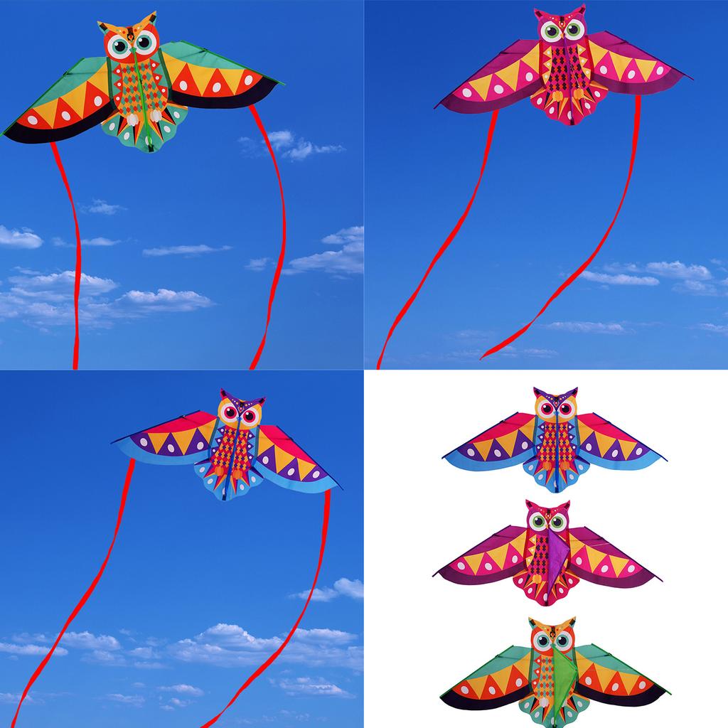 Durable Owl Kite For Kids Outdoor Activities Colorful Long Tail Design High Wind Resistance Fiberglass Frame Easy Assembly Foldable Travel Toy
