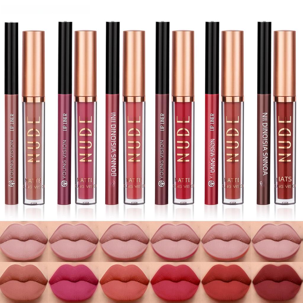 YOUNG VISION Комплект из 2 предметов: Матовый блеск для губ и вращающийся карандаш для губ, не оставляет пятен