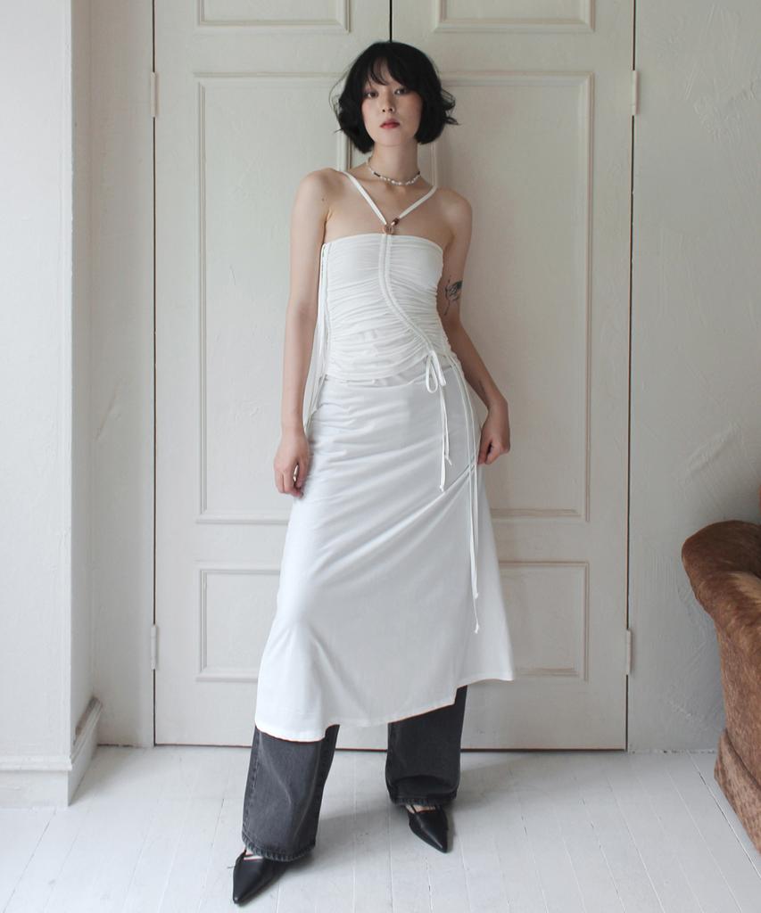 Rubati Shirred Strap Tube Top Dress_White