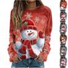 Women's Casual Fashion Christmas Printing Long Sleeve O-Neck Pullover Top Blouse