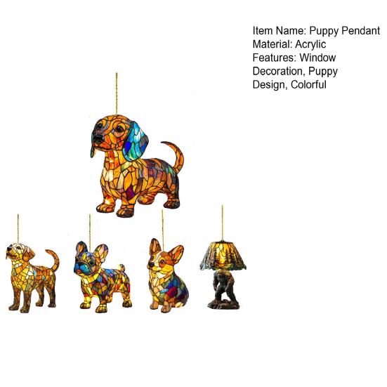 Puppy Sun Catcher 2D Flat Acrylic Puppy Pendant Colorful Dog Suncatcher Hanging Decoration