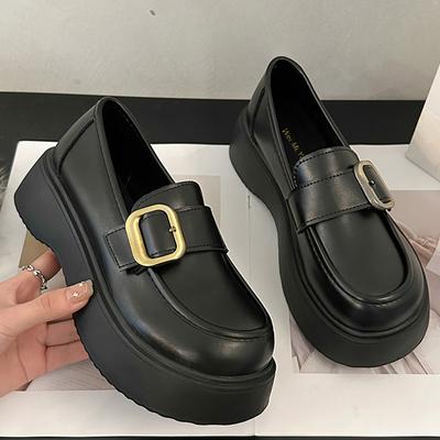 Черные кожаные туфли на толстой подошве. Новые осенние настоящие кожаные мокасины. Женская обувь. Японские туфли Мэри Джейн в стиле преппи.