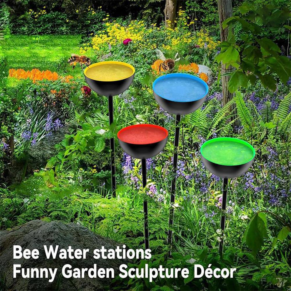 Bee Watering Station Metal Bee Water Feeder with Stake Butterfly Bath Bowl Multi-Function Standing Bee Feeder for Outdoor Decor