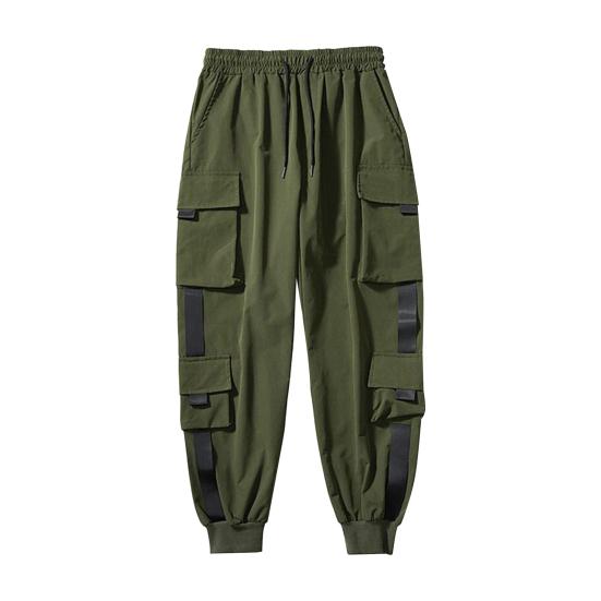 Мужские брюки-карго, свободные, с завязками на щиколотке, эластичный пояс, однотонные, с несколькими карманами, декор на ремне, для фитнеса, уличной одежды, для активного отдыха, путешествий, спорта, брюки