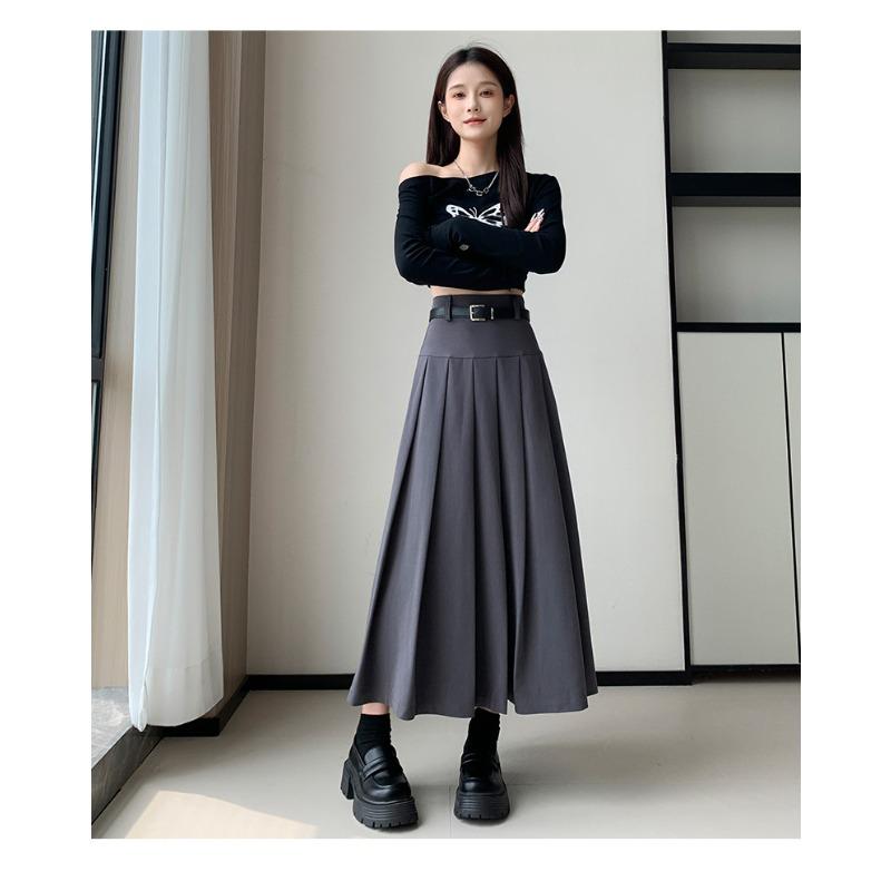 Осенне-зимняя женская юбка, плиссированная юбка средней длины с высокой талией, тонкая, с большим клешем, черная юбка А-силуэта