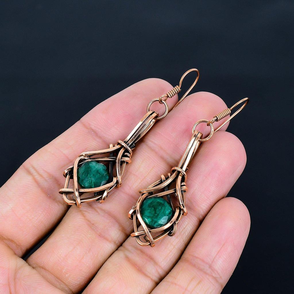 Изумрудная подвеска, Подвеска из медной проволоки 999 пробы, Ювелирные изделия с драгоценными камнями, Подвеска ручной работы, Потрясающие украшения, Подарок для нее