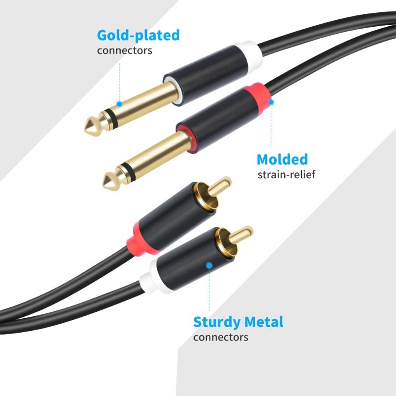 1/4inch to 2RCA Sound Cable 6.35mm to Double 2RCA Insert Cable Y Splitter Cable Bidirectional Interconnection