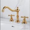 Tuqiu смеситель для раковины латунный золотой смеситель для ванной комнаты антикварный смеситель для раковины с 3 отверстиями двойной ручкой кран для горячей и холодной воды