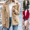 Women Winter Solid Color Coat Faux Fleece Long Sleeve Buttons Jacket Outerwear