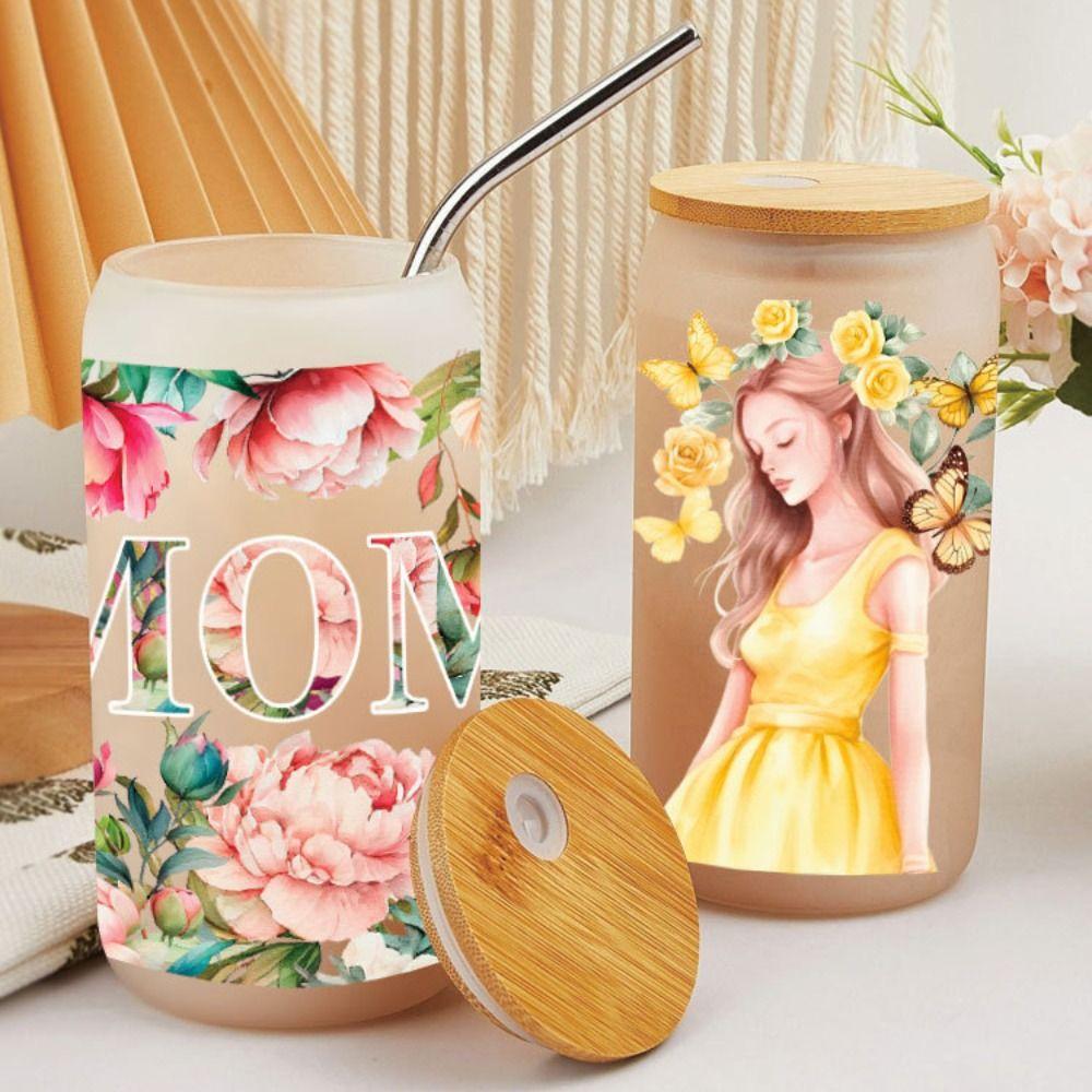 Утюг на чашку обертывания цветок мама печатные переводные наклейки на чашки УФ DTF переводная наклейка 16 унций стеклянные чашки