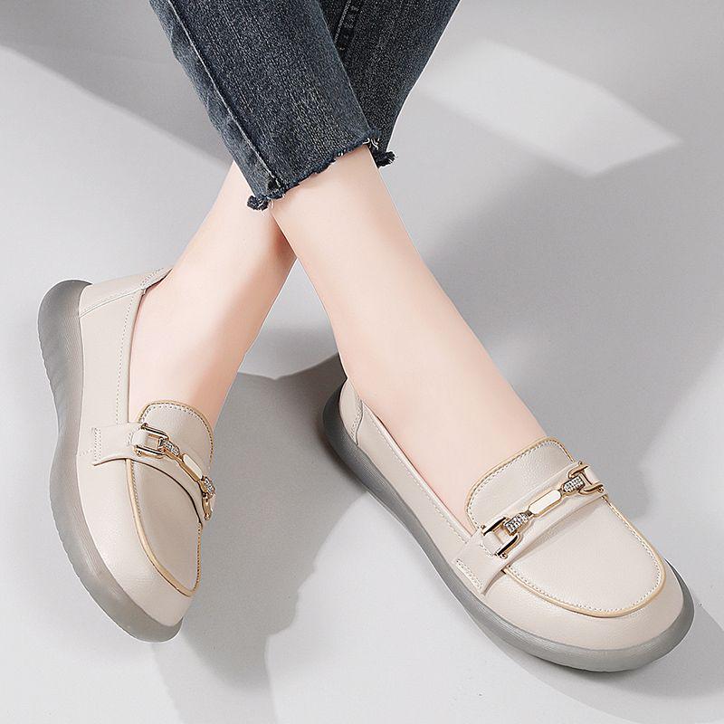 Женские осенние лоферы слипоны: Универсальные, Удобные, Мягкая подошва, Серо-бежевые, Плоский клиновидный каблук