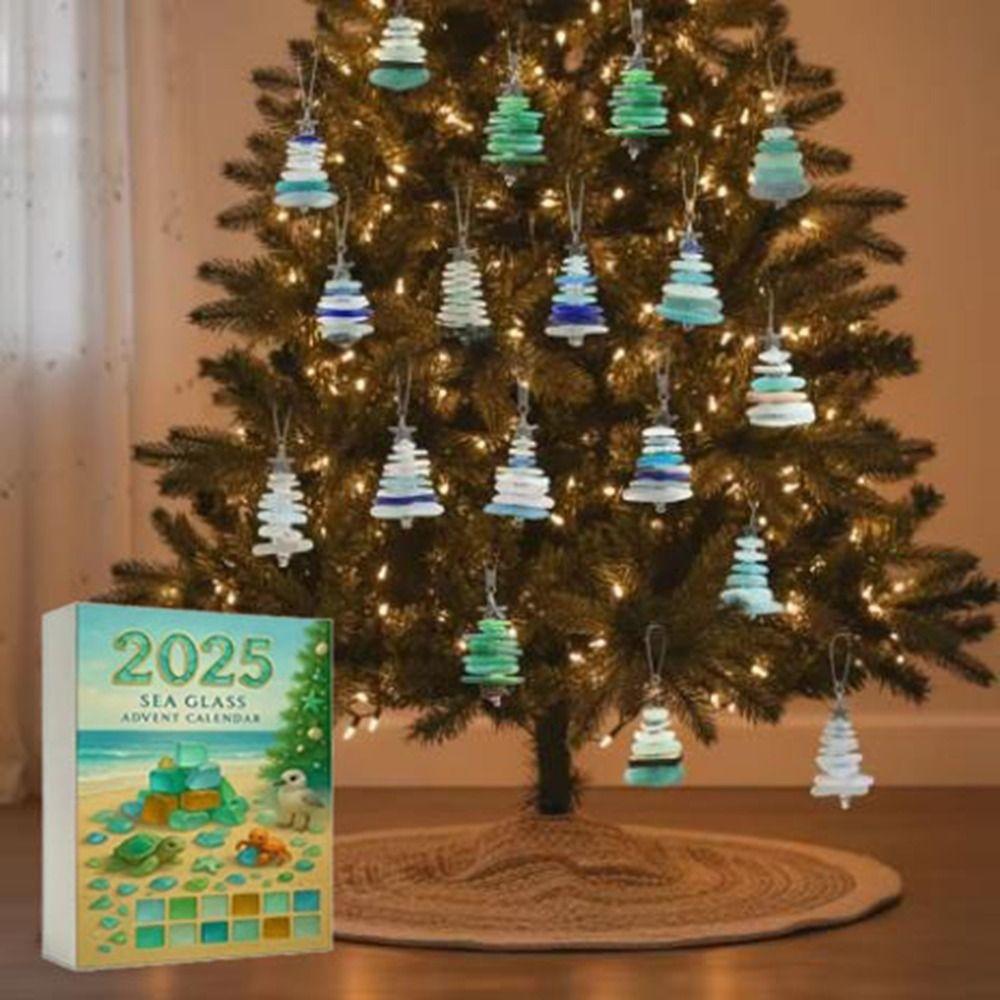 Акриловый Рождественский Адвент-календарь в виде морского стекла, в форме дерева, подвеска на елку, центральный элемент