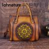 Retro Genuine Leather Female Bag Handmade Embossed Natural Real Cowhide Women Handbag Leisure Shoulder Bags