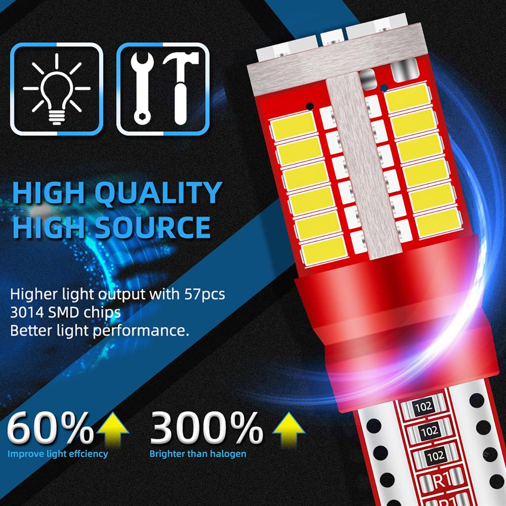 50/100 шт. Светодиодные лампы T10 W5W 194 для подсветки салона автомобиля, сверхяркий дневной ходовой свет, Canbus 12 В, лампа подсветки номерного знака 57SMD 3014