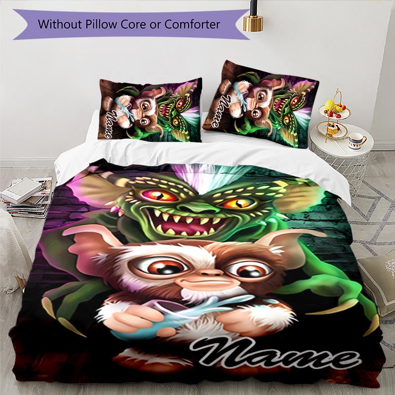 3pcs Gremlin1 Cover Set - Personalized Name, HD Printed Bedding with 1 Cover and 2 Pillowcases - Perfect for Home Decor, Easy Care