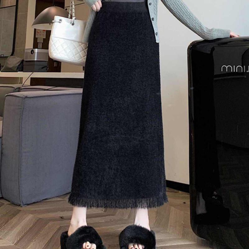 Миди-юбка А-силуэта из трикотажа с кисточками, осенне-зимняя шерстяная юбка с высокой талией