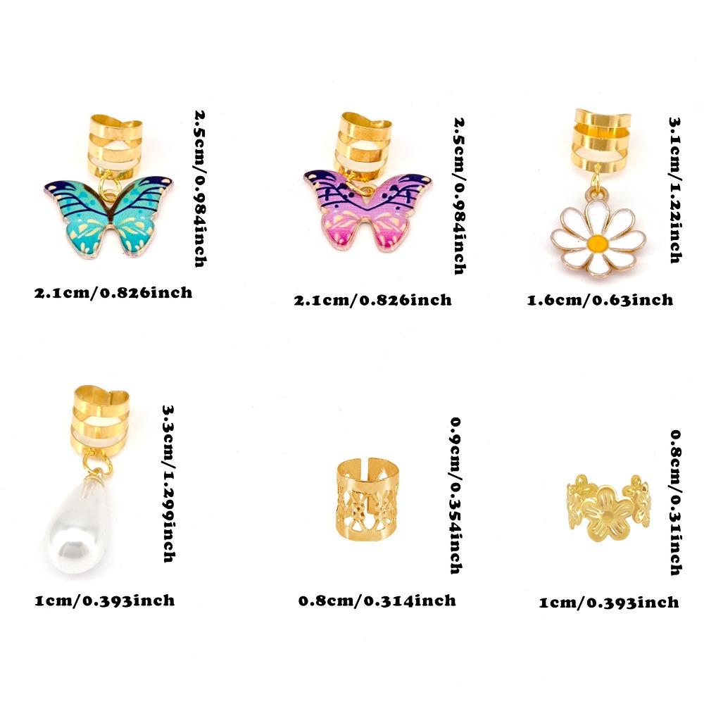 34pcs Dread Locks Hollow Out Hair Ring Butterfly Hair Braid Tubes Gold Dreadlocks Beads  Women