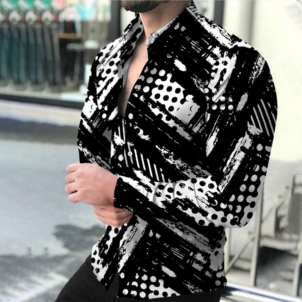 Мужские рубашки с длинным рукавом с принтом, повседневные свободные рубашки с длинным рукавом с принтом