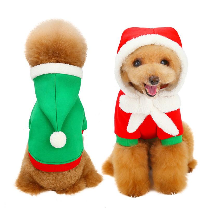 Pet Hoodie Dogs Winter Costume Holiday Outfit Red Green Fleece Warm Two-Legged Dog Sweater