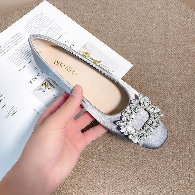 Модные квадратные балетки со стразами и пряжками для женщин, мокасины с закрытым носком, элегантные женские свадебные туфли, лоферы