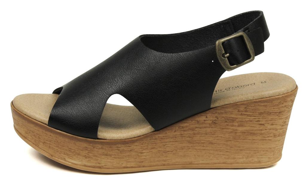 Сандалии на танкетке для легкой ходьбы LL [Arch Contact] (Уходить сначала) Японские женщины, в, подошва, ремешок, черный,