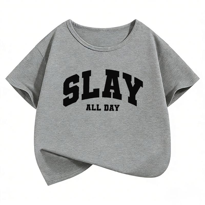 Fashion Slay All Day Letter Printed T Shirts Short Sleeve Kids Childrens Tshirt Boys Girls Summer Spring Casual Top Tee Shirt