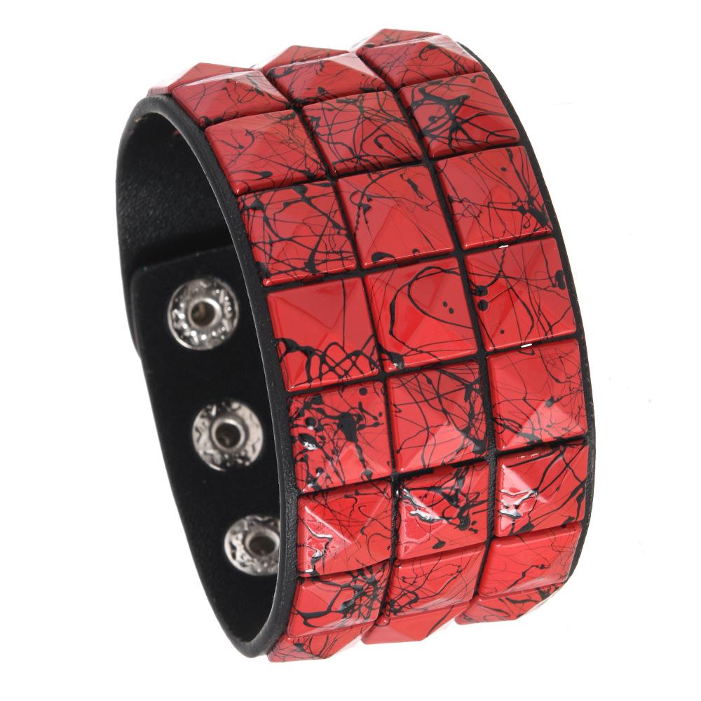 Multicolor Square Stud Faux Leather Bracelet - Punk Style
