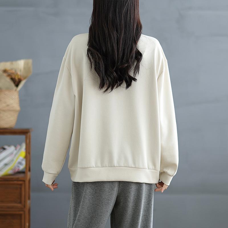 DIMANAF 2025 Women Spring Plus Size Pullover Long Sleeve Tops Tees Solid O-Neck Casual Lady Loose Shirt Oversize