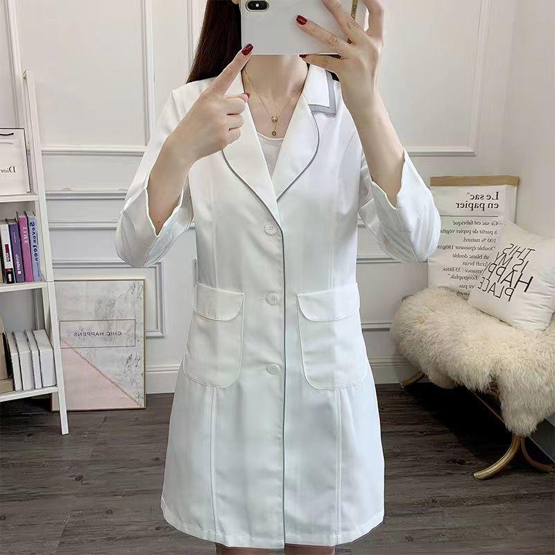 Женский летний белый халат с коротким рукавом для профессионалов салонов красоты, микроблейдинга и ухода за кожей