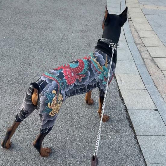 Dragon Tattoo Pet Jumpsuit Full-Body 4-Legged Dog Outfit Stretchy Stylish Dog Shirt All-Season Outfit
