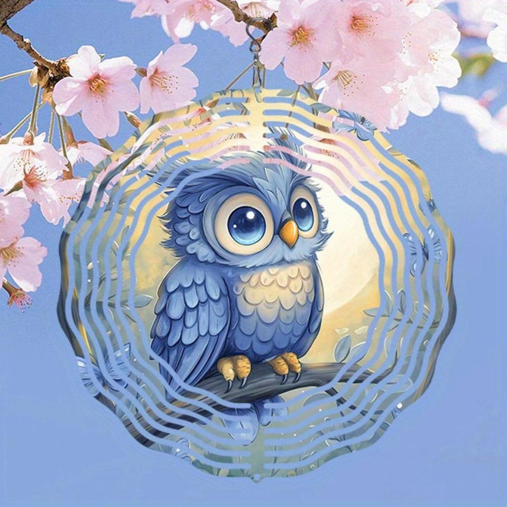 Сова Колокольчик ветра 3D Металлический подвесной декор для сада, патио, свадьбы Золотой зеркальный светоотражающий Отпугиватель птиц Наружные колокольчики ветра Батарея не требуется