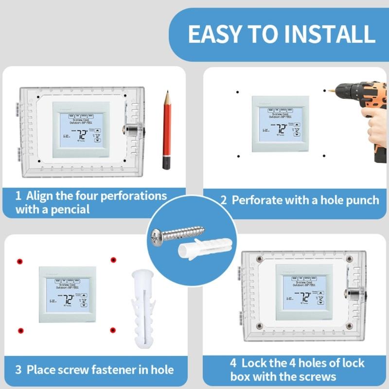 Heavy PC Material Thermostat Lock Box Clear Cover Passwords Protections for Home Office and Public Use
