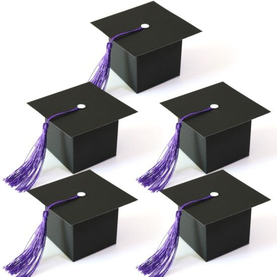 50Pcs Graduation Hat Candy Boxes with Tassels Square Chocolate Goodies Snack Paper Storage Boxes Party Favors Treat Packaging Boxes