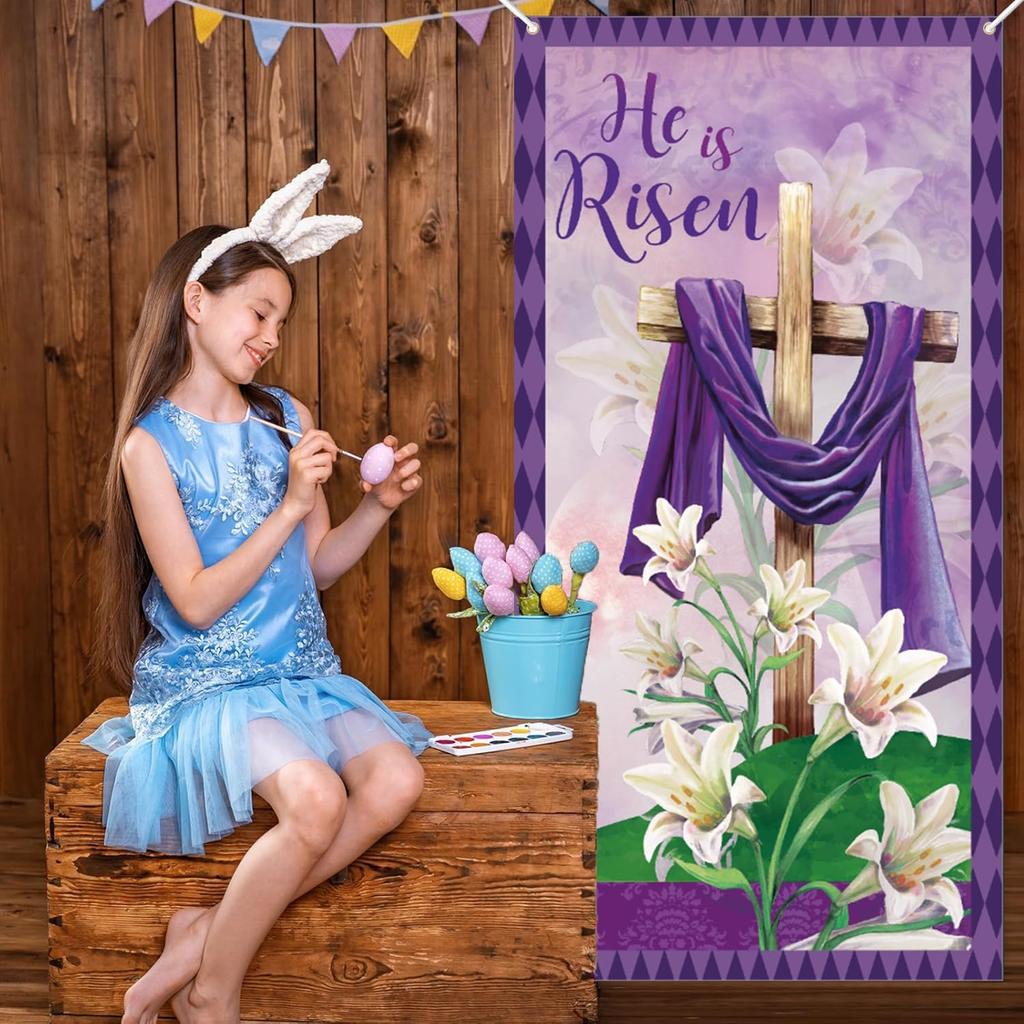 Пасха Он воскрес Накладка на дверь Пасхальные украшения Иисус Иисус Он воскрес Настенный баннер на дверь Знак на крыльце Он воскрес Украшения для дома и улицы