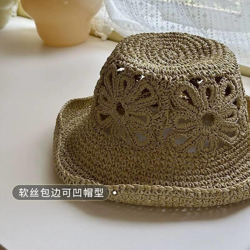 New French floral bow straw hat women's summer seaside beach vacation big eaves sunshade sun hat