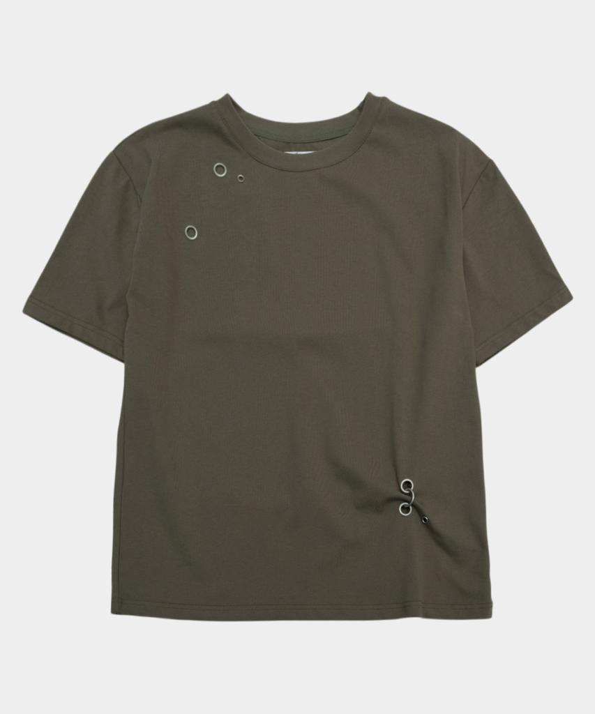 PLACESTUDIOMAN Multi Basic Ring Detail Eyelet Point Oversized Short Sleeve T-Shirt_3 Colors