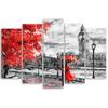 Five Piece Picture Canvas Print London Red Umbrella