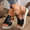 Straw High-heeled Sandals Women's New Large-size Platform Fish Mouth Shoes One-word Buckle High-heeled Women's Sandals