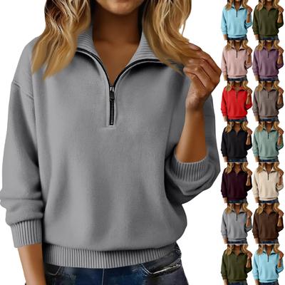 Свитера для женщин на молнии с длинным рукавом свободного кроя пуловер