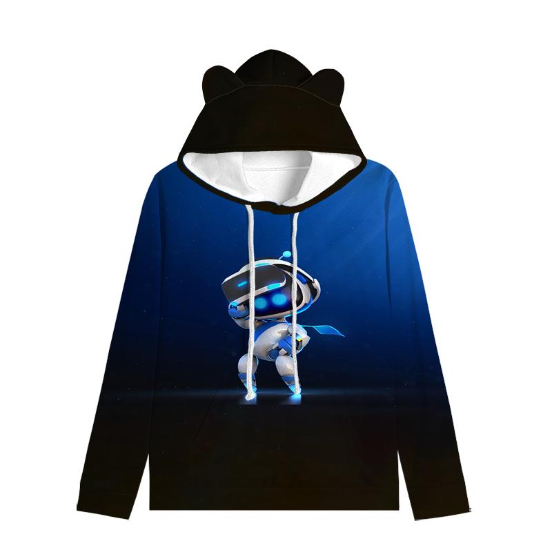 Толстовка с капюшоном «Кошачьи ушки» в стиле астронавта, уличная одежда для детей, пуловер с ушками в космическом стиле, мягкая унисекс-верхняя одежда для малышей