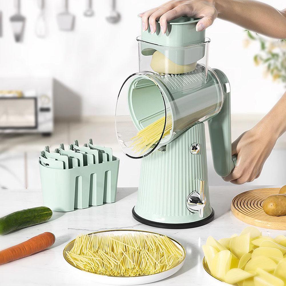5 In 1 Rotary Cheese Grater With Handle Manual Vegetable Grinder Graters Base Suction J4Z6