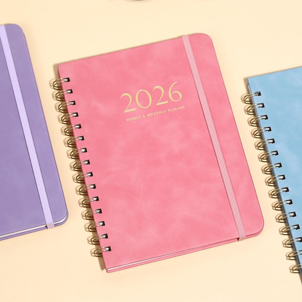 PU Leather Cover 2026 Weekly Monthly Planner Calendar Daily Notebook  Record