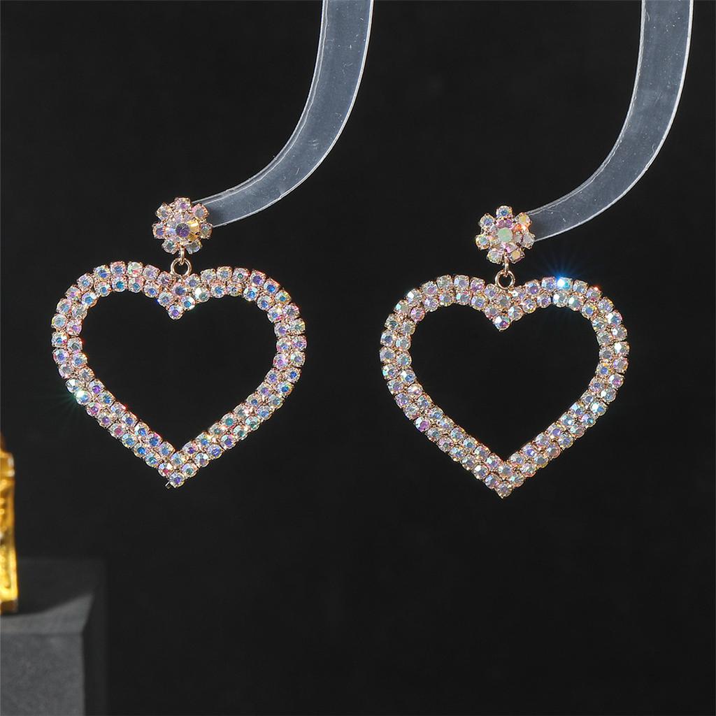 Новые геометрические полые большие серьги в форме сердца любви, женские простые универсальные серьги со стразами, 1 пара