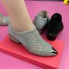 Hollowed Out Mesh Yarn High Heeled Sandals Water Diamond Breathable Low Heel Pointed Head New Fashion Summer