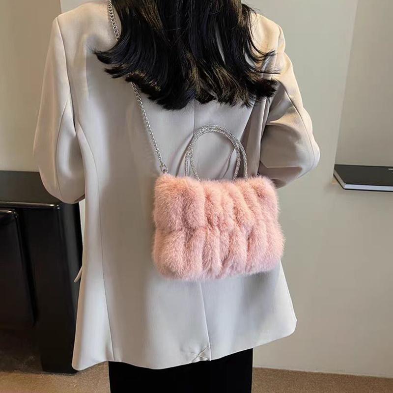 Модные плюшевые сумки с верхней ручкой, женские сумки через плечо, однотонные универсальные сумки с цепочкой, мягкие простые сумки через плечо